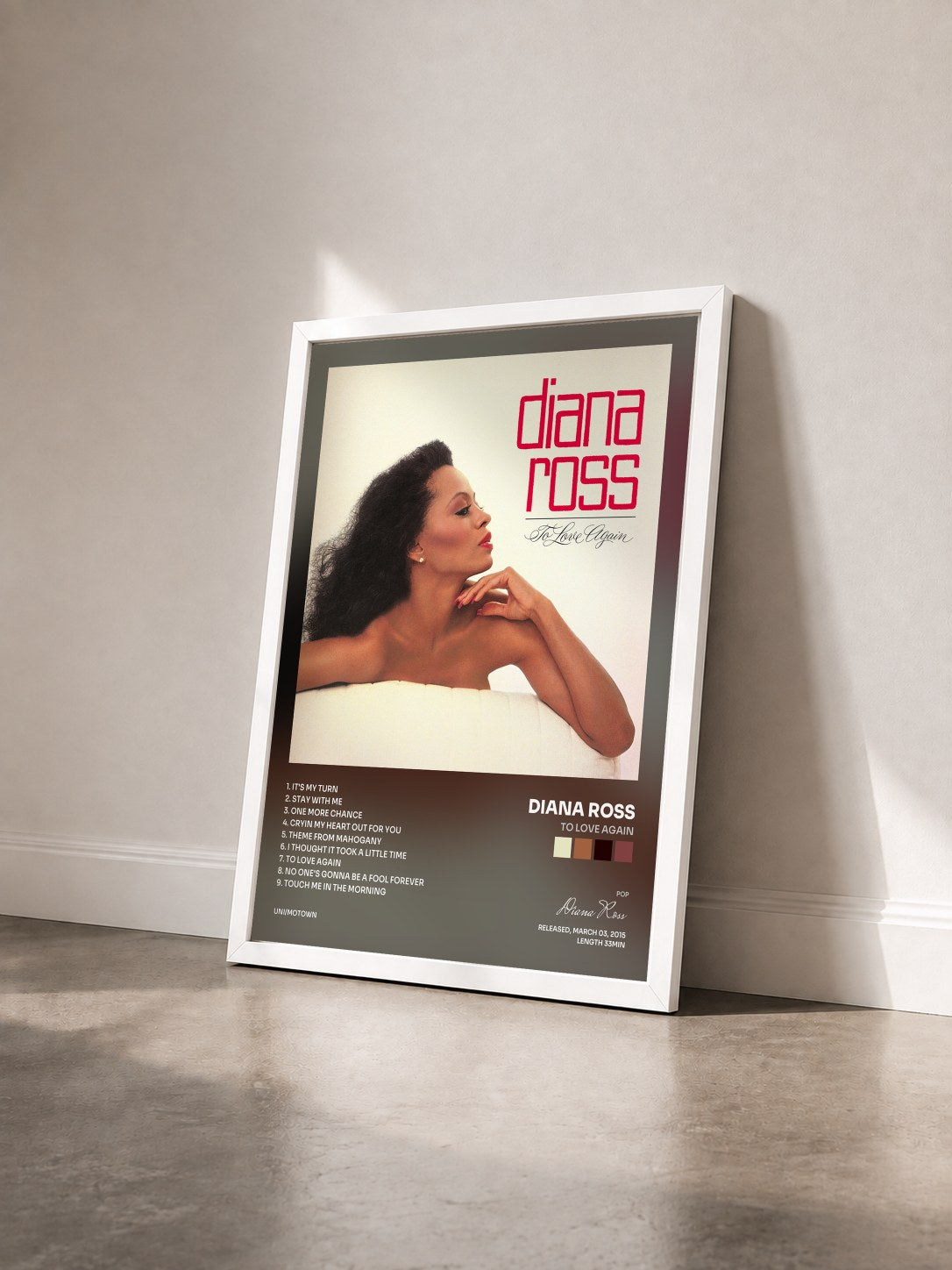 #blanc Tableau de l'album To Love Again de Diana Ross vu de trois quarts, cadre blanc