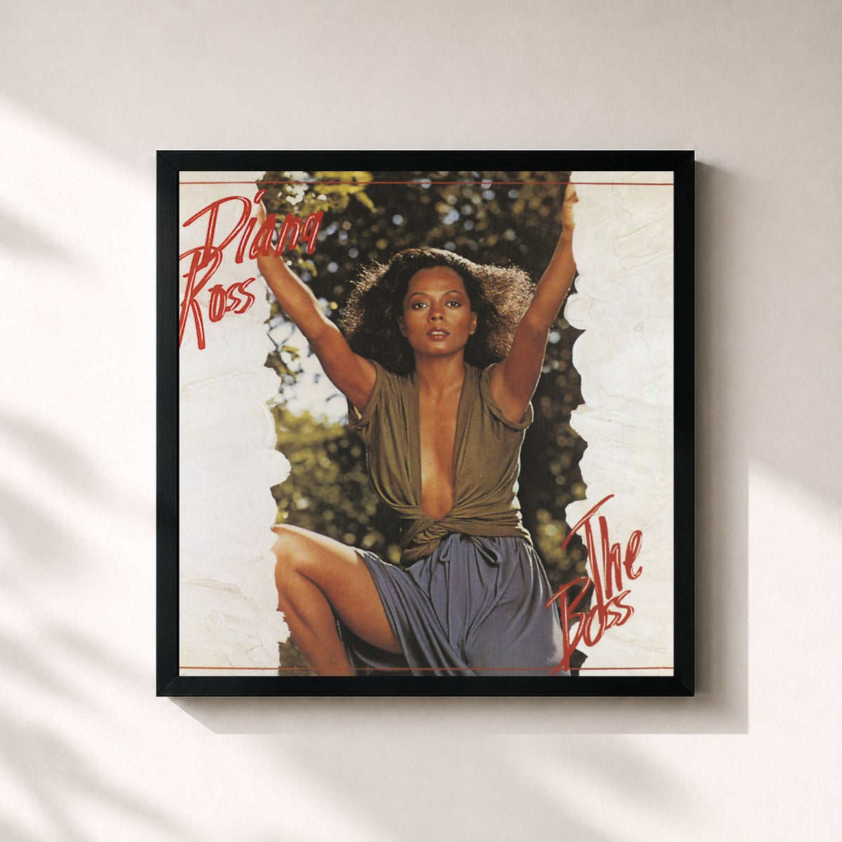 #noir Tableau carré de l'album The Boss de Diana Ross, cadre noir 32x32 cm