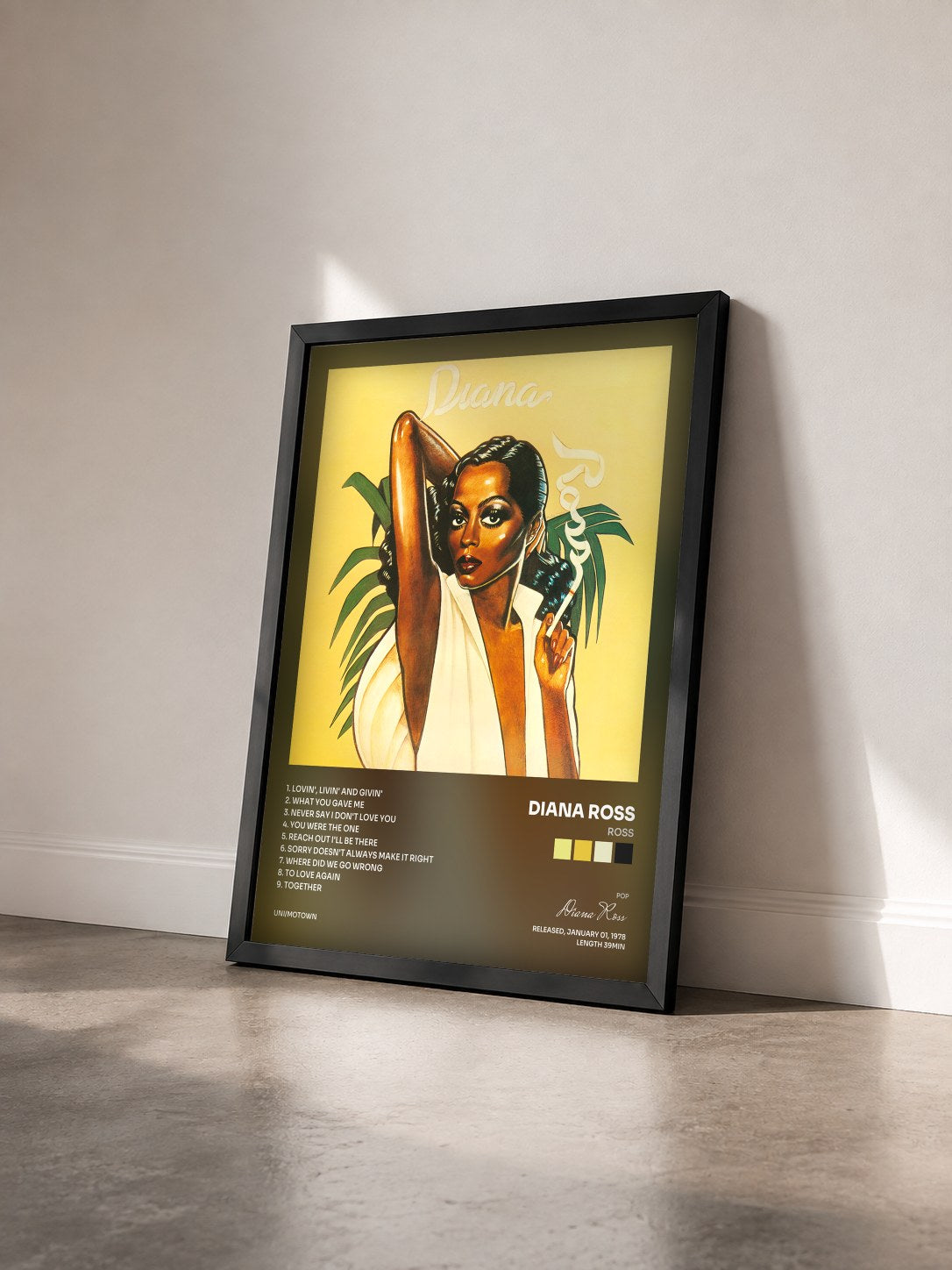 #noir Tableau de l'album Ross de Diana Ross vu de trois quarts, cadre noir