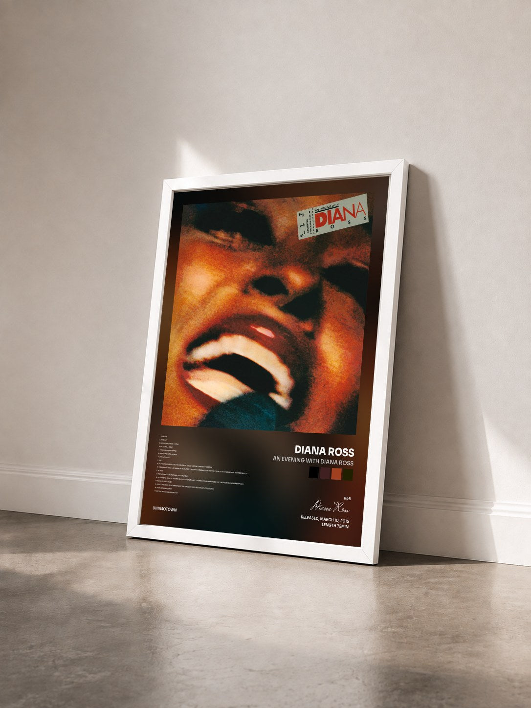 #blanc Tableau de l'album An Evening With Diana Ross de Diana Ross vu de trois quarts, cadre blanc