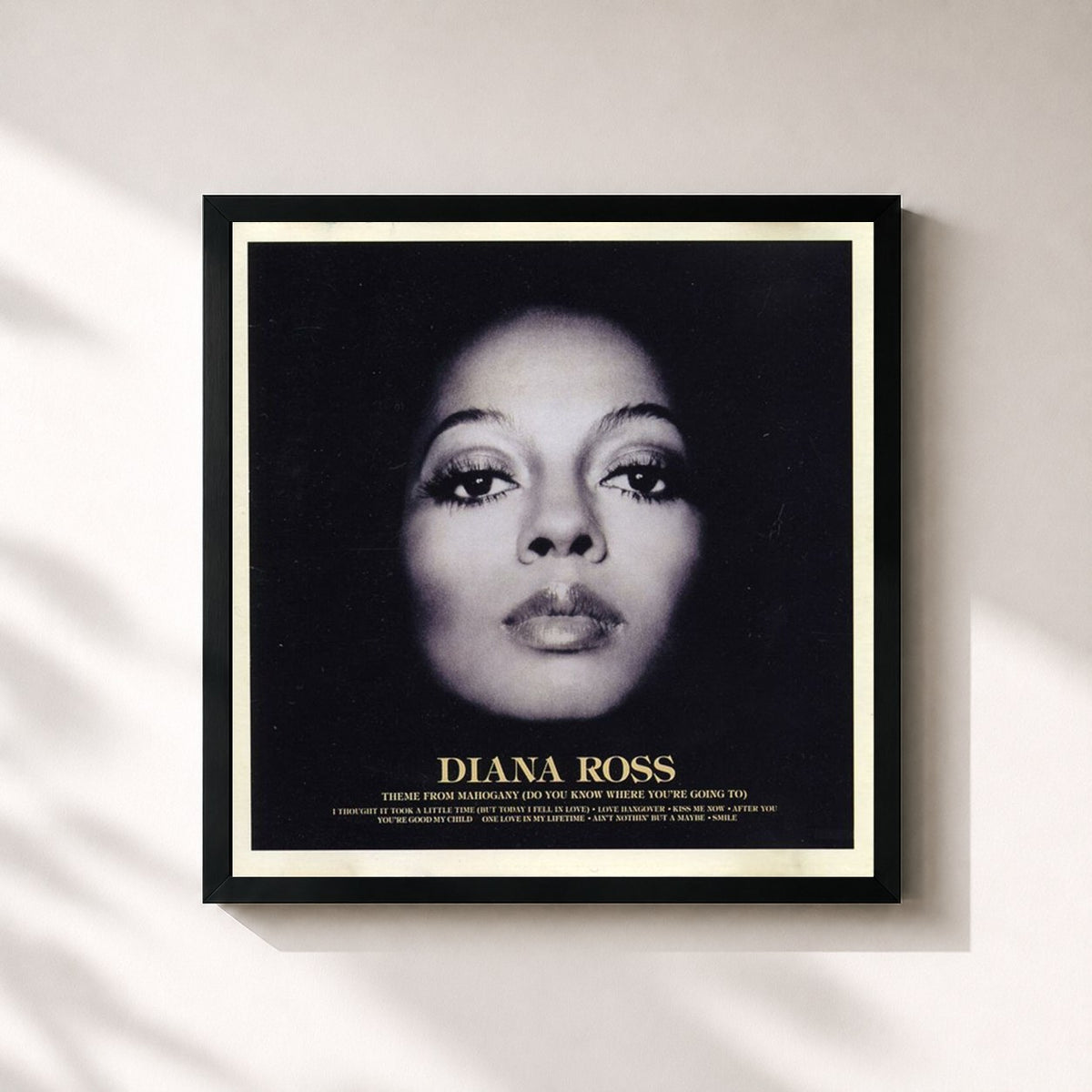 #noir Tableau carré de l'album Diana Ross de Diana Ross, cadre noir 32x32 cm