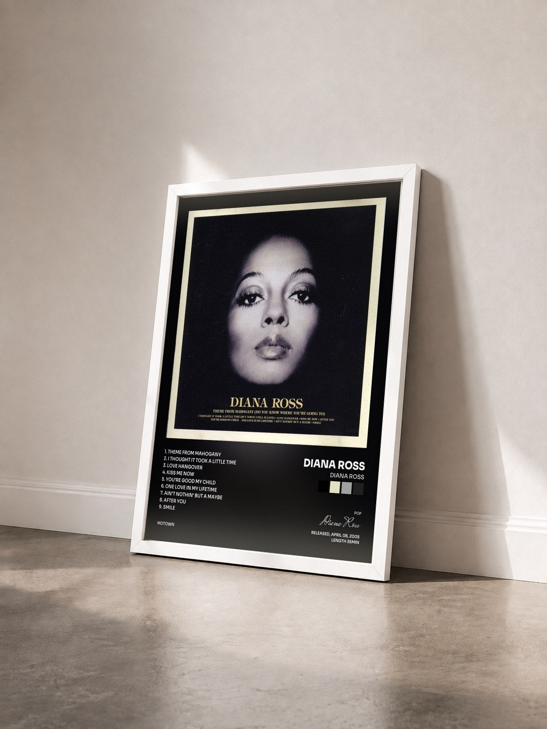 #blanc Tableau de l'album Diana Ross de Diana Ross vu de trois quarts, cadre blanc