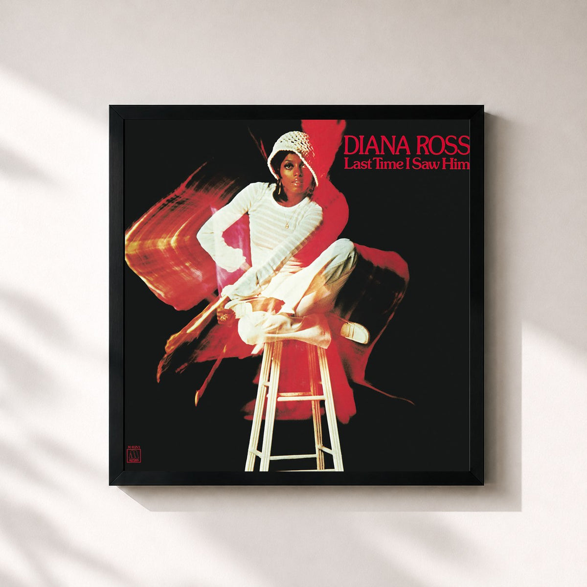 #noir Tableau carré de l'album Last Time I Saw Him de Diana Ross, cadre noir 32x32 cm