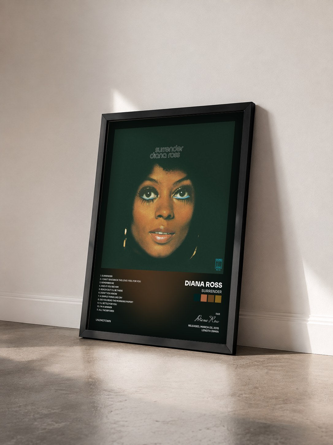 #noir Tableau de l'album Surrender de Diana Ross vu de trois quarts, cadre noir