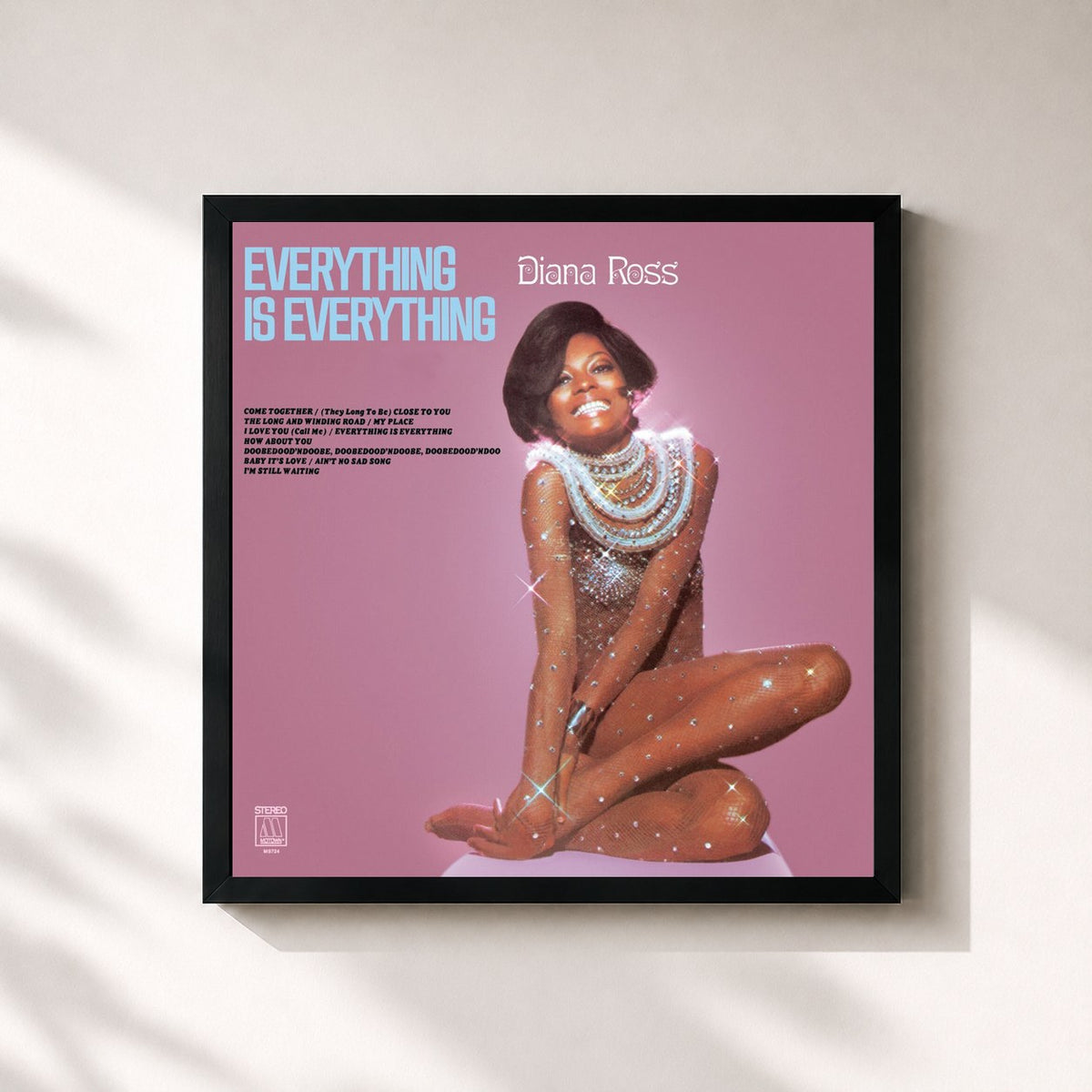 #noir Tableau carré de l'album Everything Is Everything de Diana Ross, cadre noir 32x32 cm
