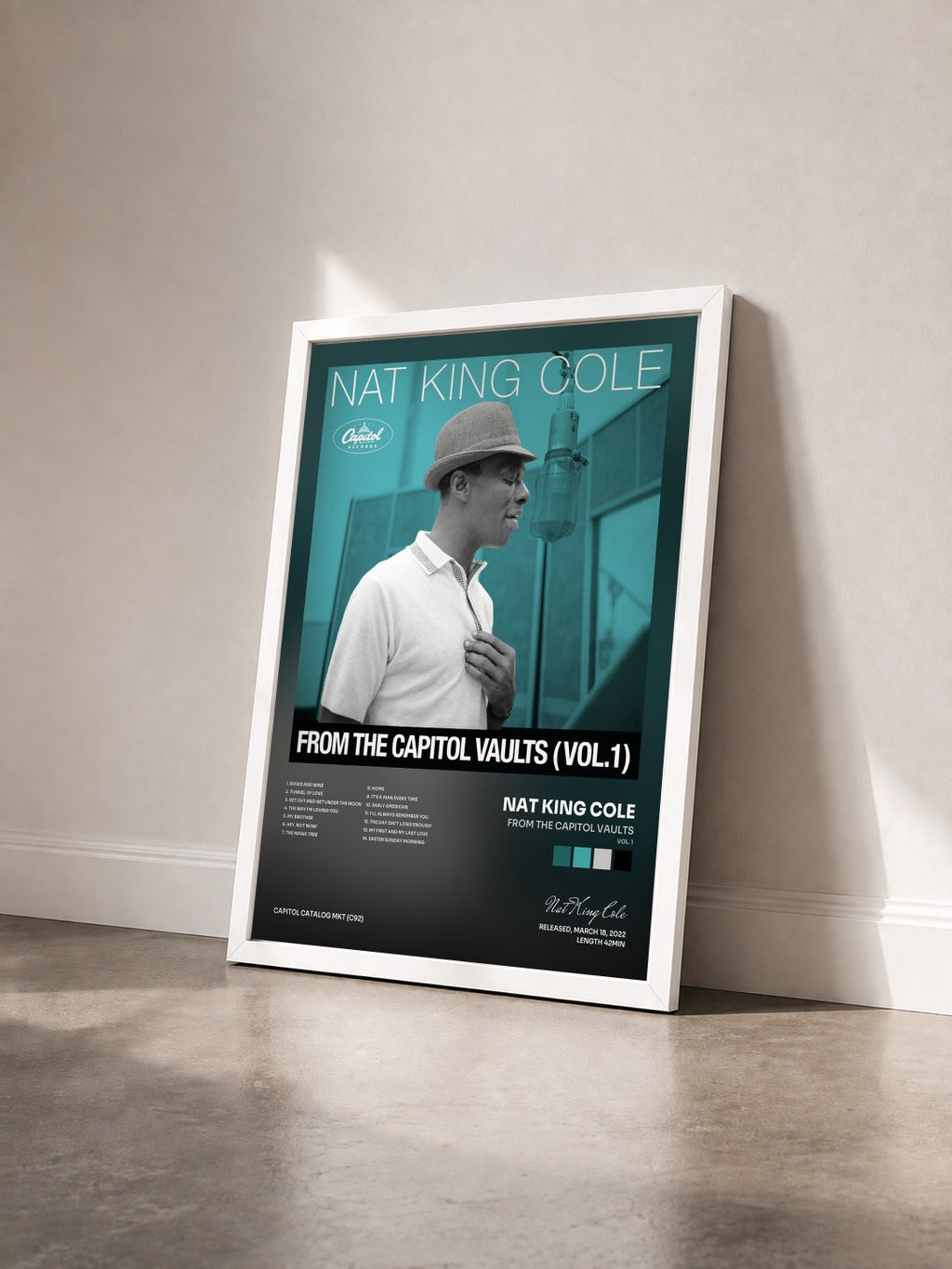 #blanc From The Capitol Vaults (Vol. 1) di Nat King Cole in stampa incorniciata vista di tre quarti, cornice bianca