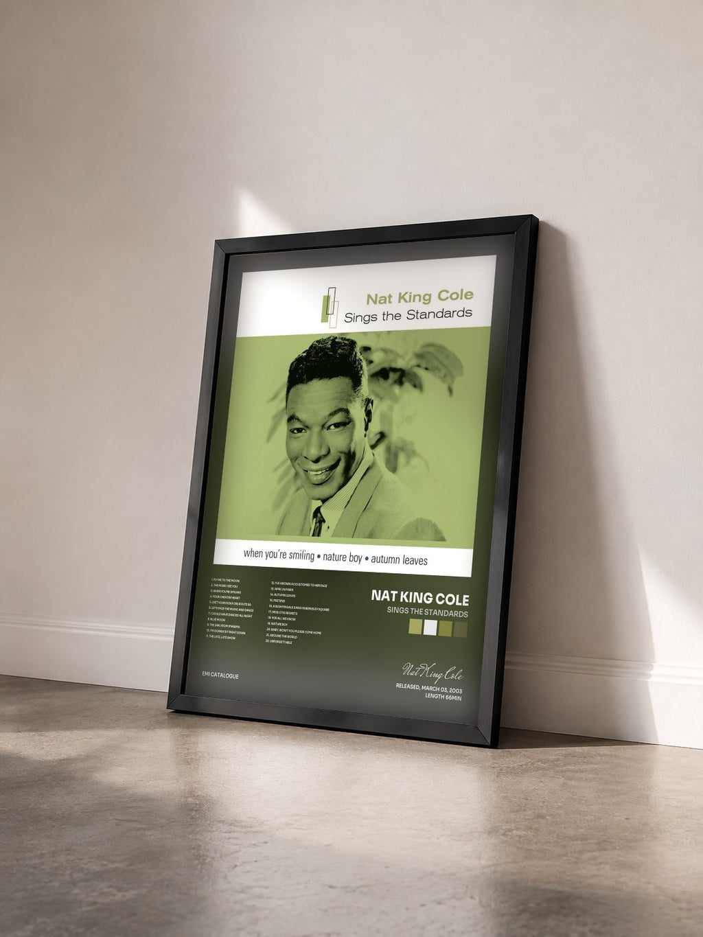 #noir Sings The Standards by Nat King Cole as a framed art print seen at an angle, black frame