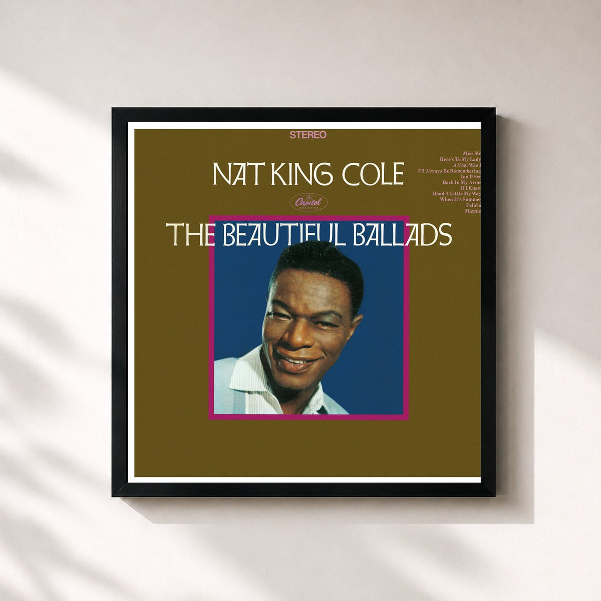 #noir The Beautiful Ballads von Nat King Cole als quadratischer Kunstdruck, schwarzer Rahmen 32x32 cm