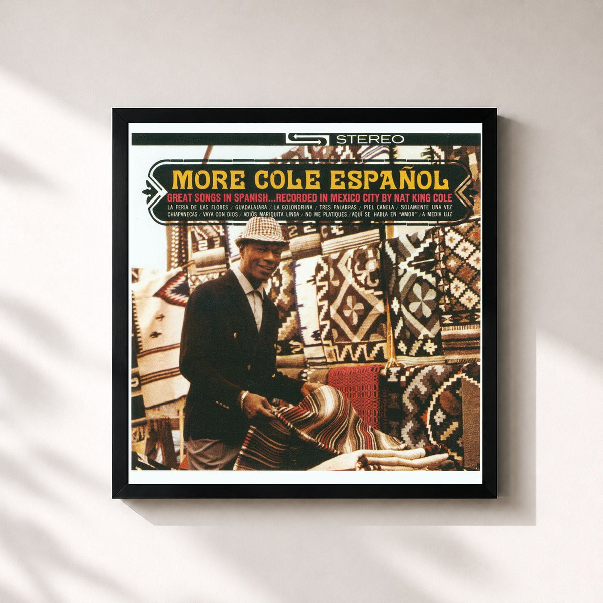 #noir More Cole Español von Nat King Cole als quadratischer Kunstdruck, schwarzer Rahmen 32x32 cm