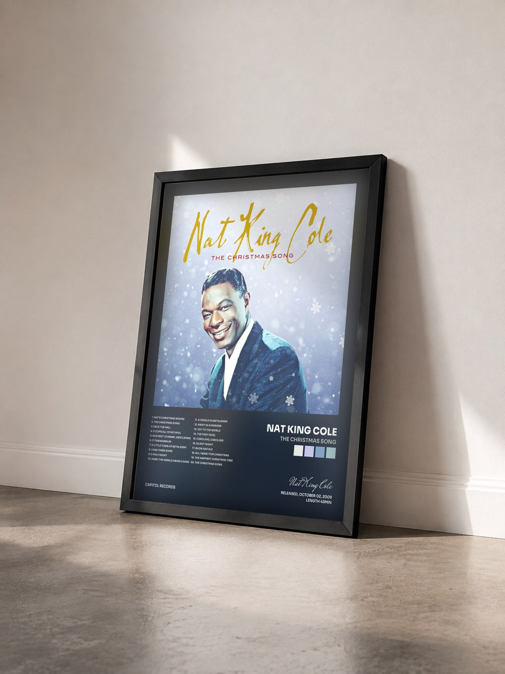#noir Tableau de l'album The Christmas Song de Nat King Cole vu de trois quarts, cadre noir