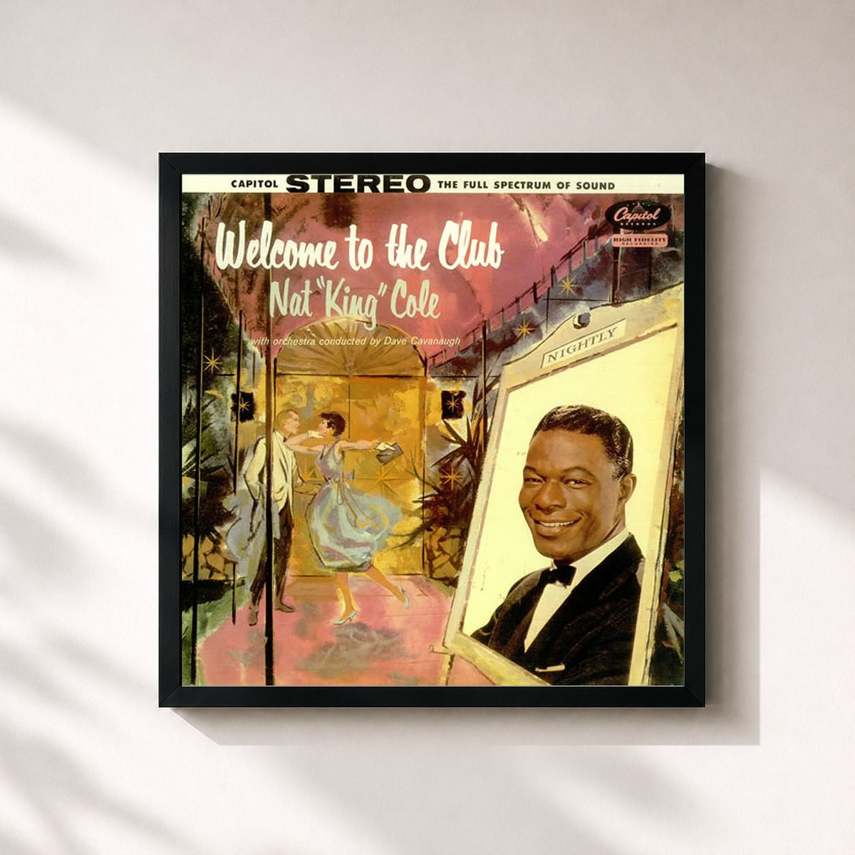 #noir Welcome To The Club von Nat King Cole als quadratischer Kunstdruck, schwarzer Rahmen 32x32 cm