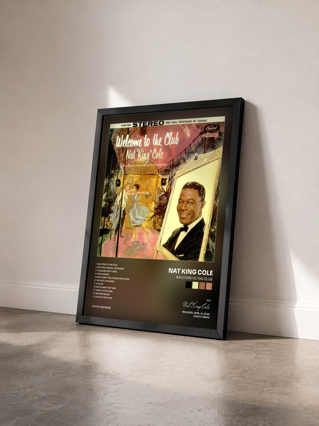 #noir Welcome To The Club di Nat King Cole in stampa incorniciata vista di tre quarti, cornice nera