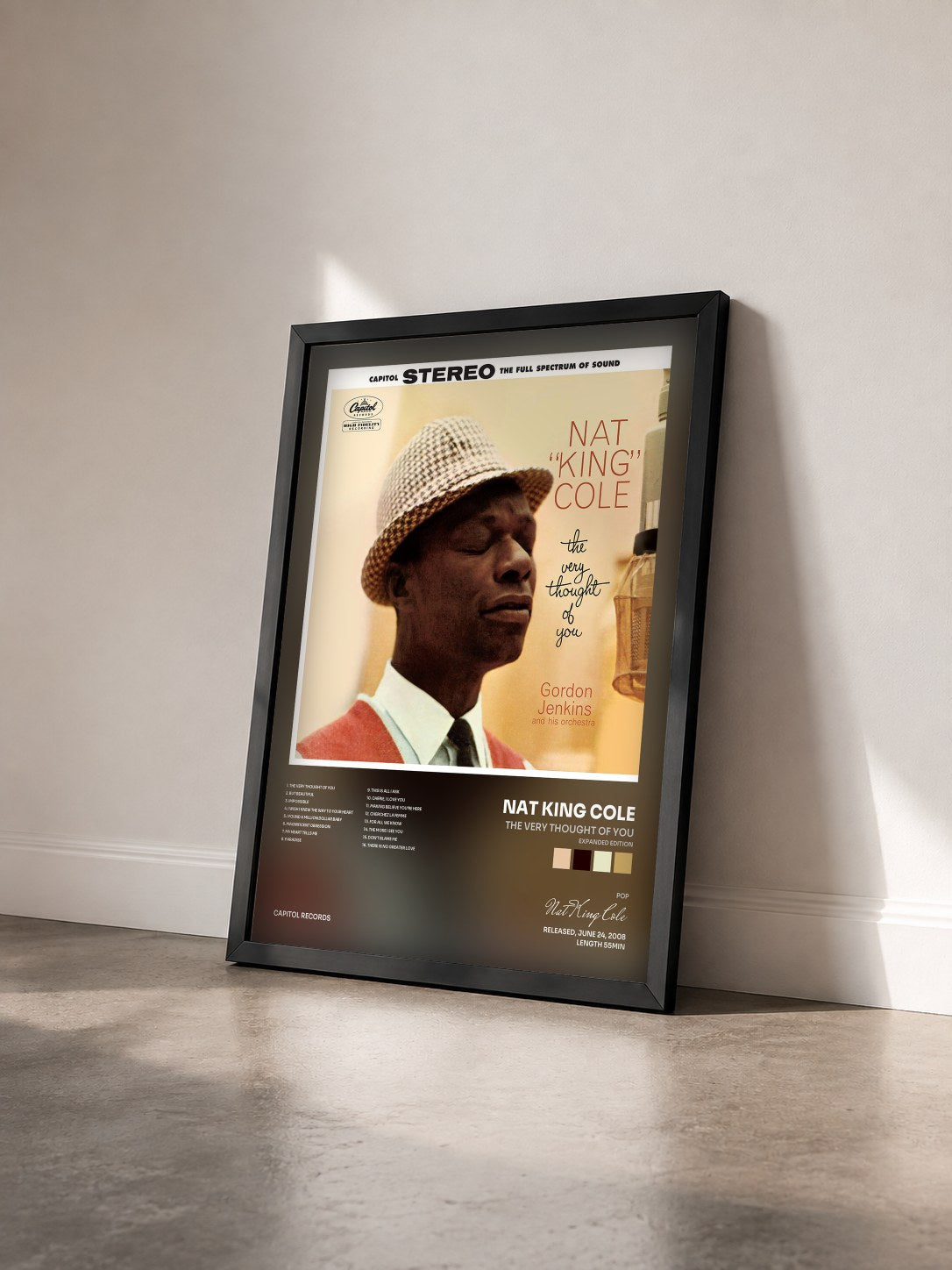 #noir The Very Thought Of You (Expanded Edition) by Nat King Cole as a framed art print seen at an angle, black frame