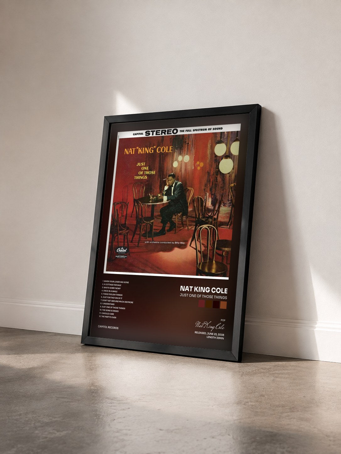 #noir Just One Of Those Things by Nat King Cole as a framed art print seen at an angle, black frame