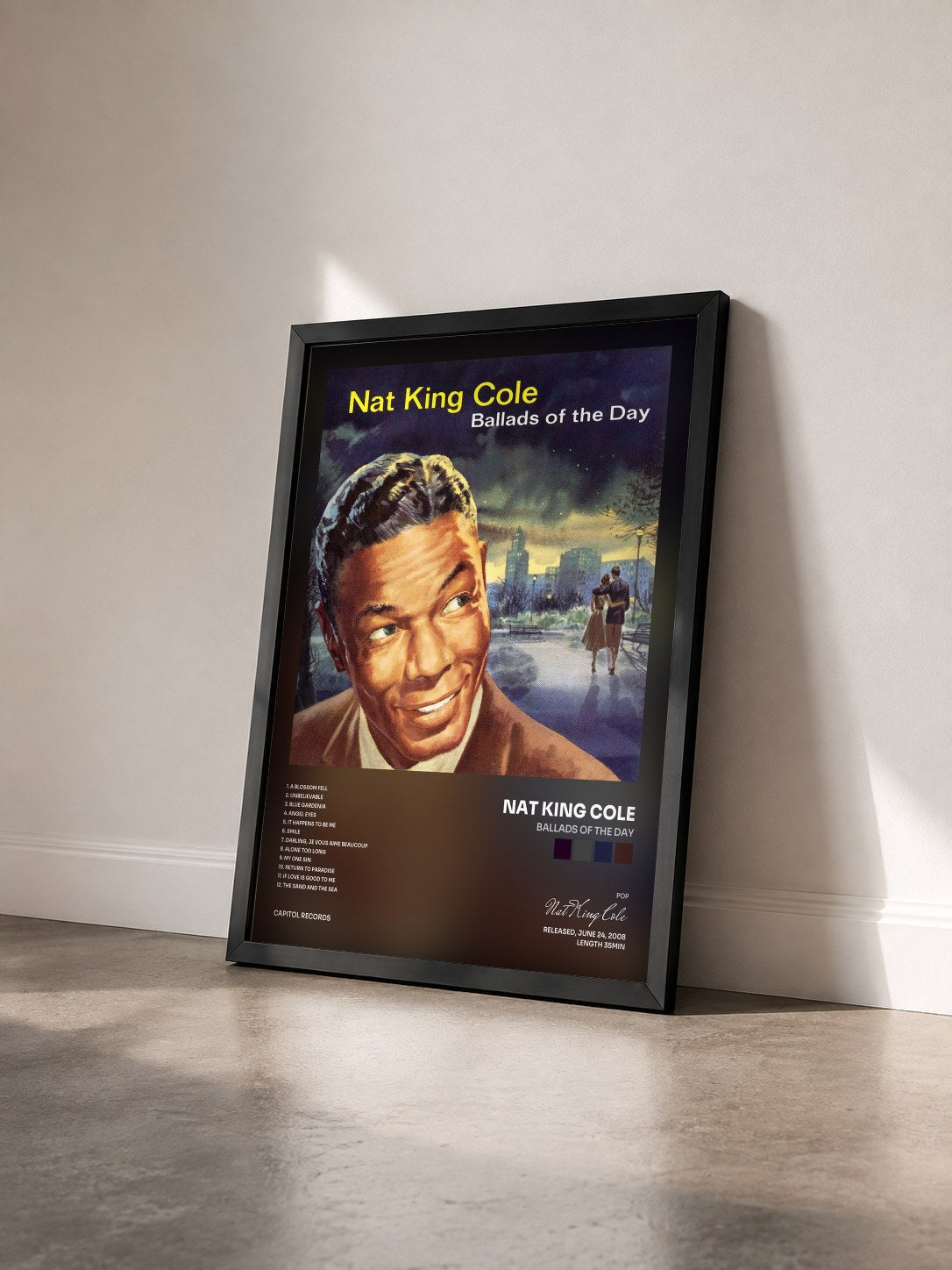 #noir Ballads Of The Day by Nat King Cole as a framed art print seen at an angle, black frame