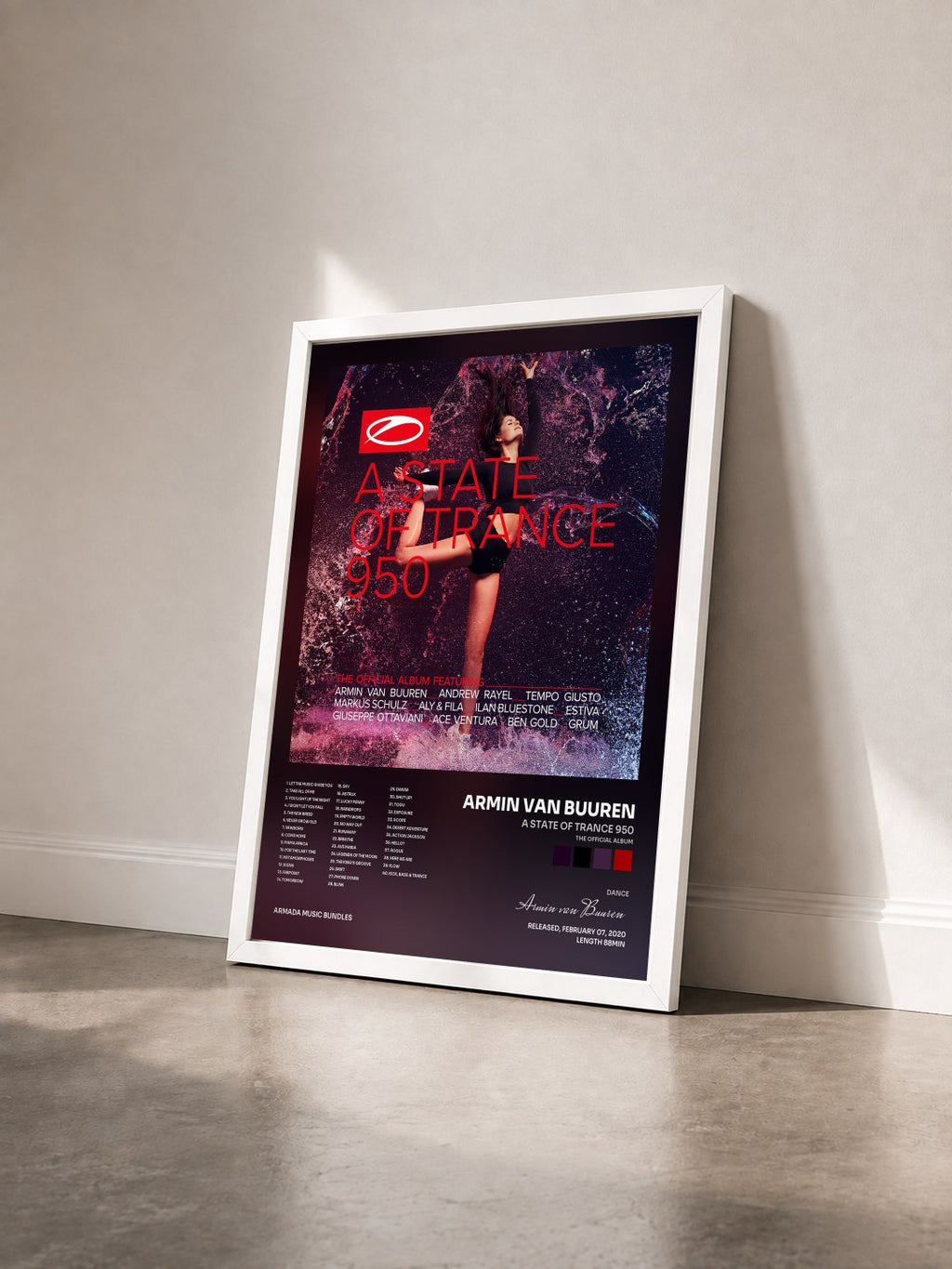 #blanc A State Of Trance 950 (The Official Album) de Armin van Buuren en lámina enmarcada vista de tres cuartos, marco blanco