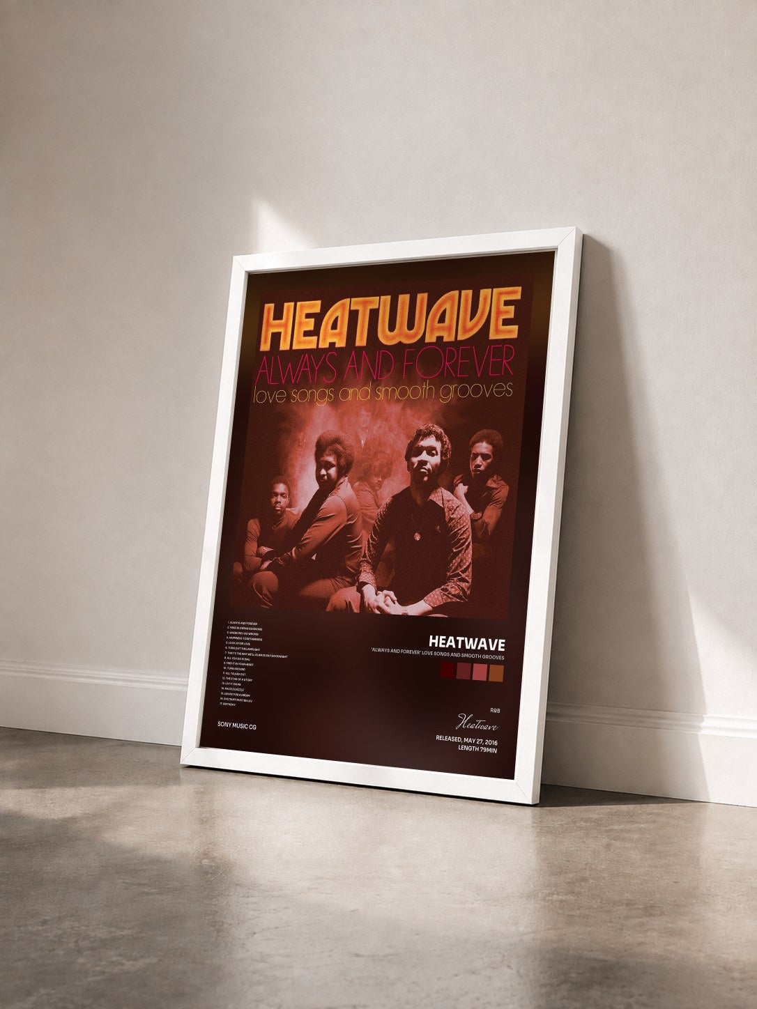 #blanc Tableau de l'album 'Always And Forever' Love Songs and Smooth Grooves de Heatwave vu de trois quarts, cadre blanc