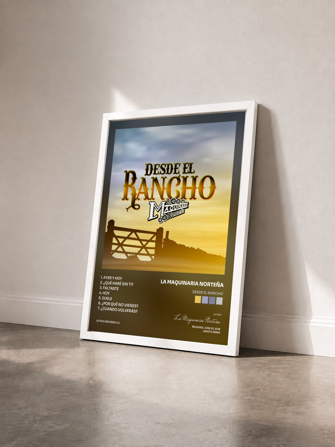 #blanc Tableau de l'album Desde el Rancho de La Maquinaria Norteña vu de trois quarts, cadre blanc