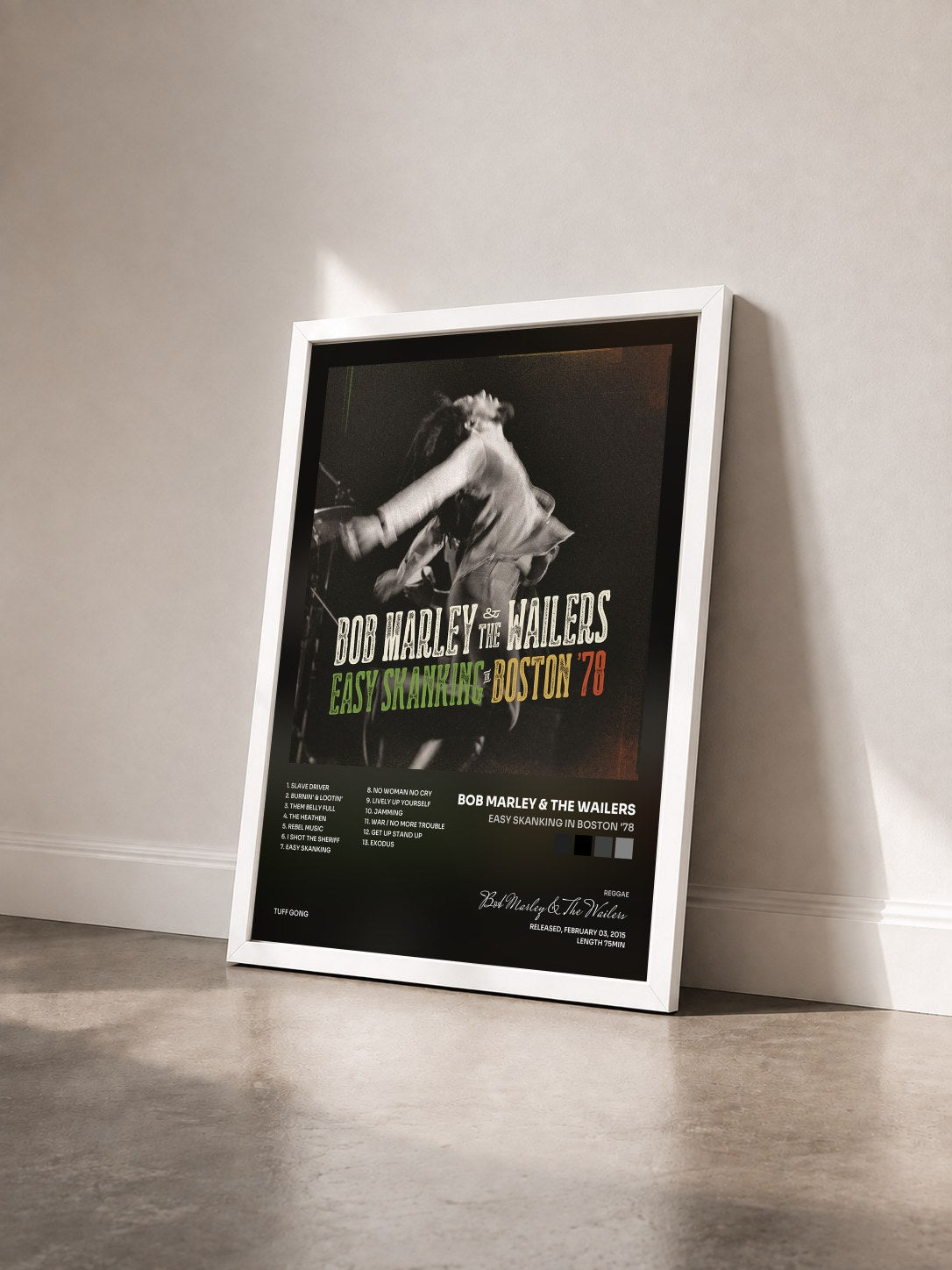#blanc Tableau de l'album Easy Skanking In Boston '78 de Bob Marley & The Wailers vu de trois quarts, cadre blanc