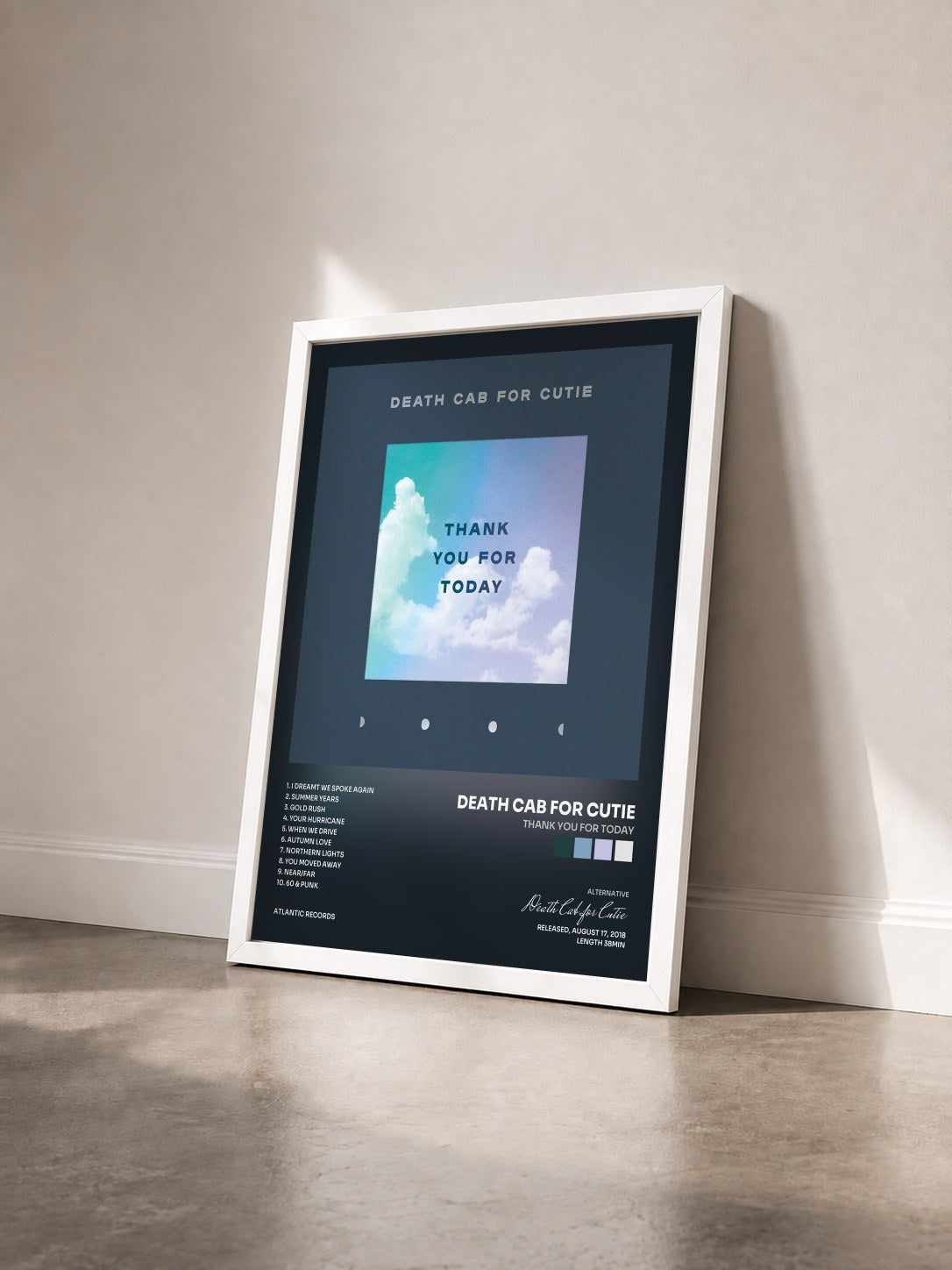 #blanc Tableau de l'album Thank You for Today de Death Cab for Cutie vu de trois quarts, cadre blanc