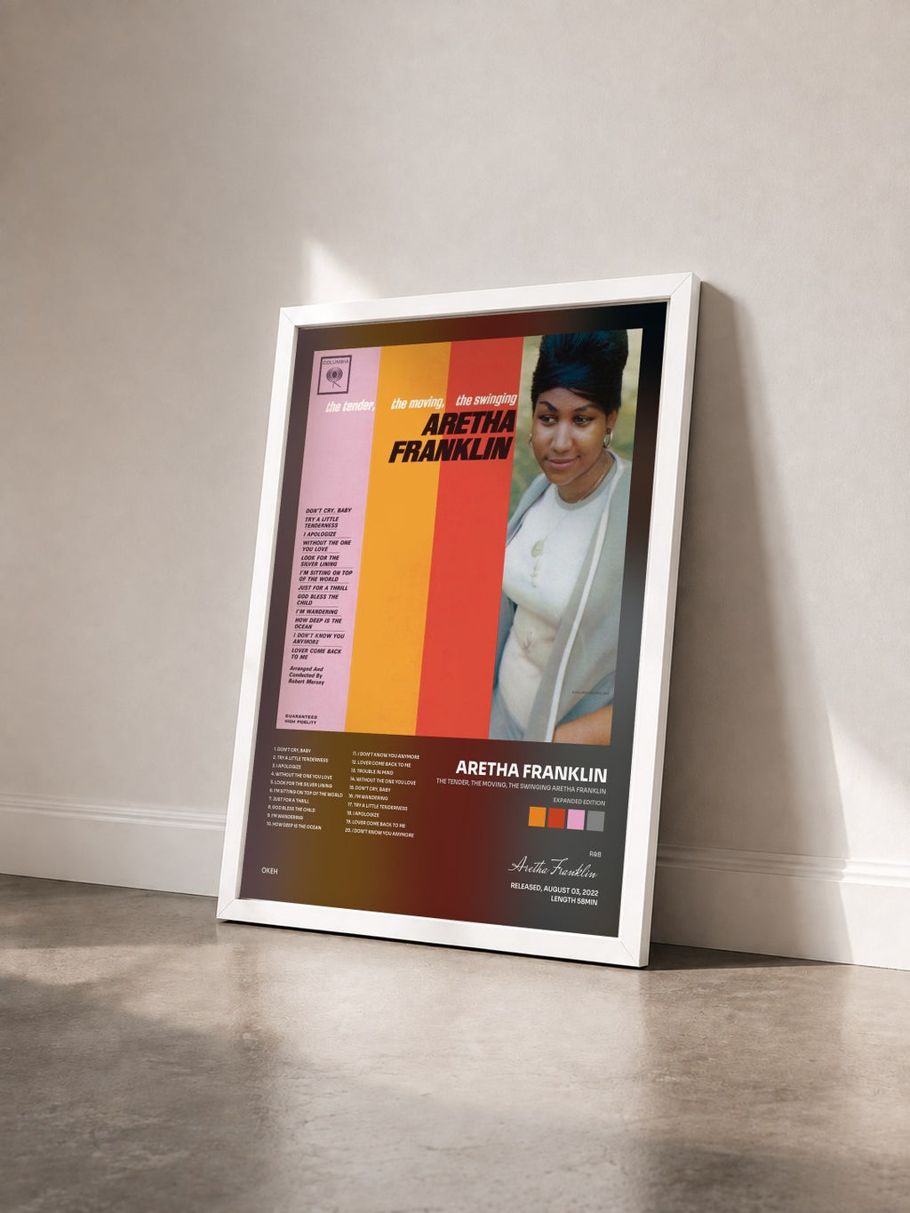 #blanc Tableau de l'album The Tender, The Moving, The Swinging Aretha Franklin (Expanded Edition) de Aretha Franklin vu de trois quarts, cadre blanc