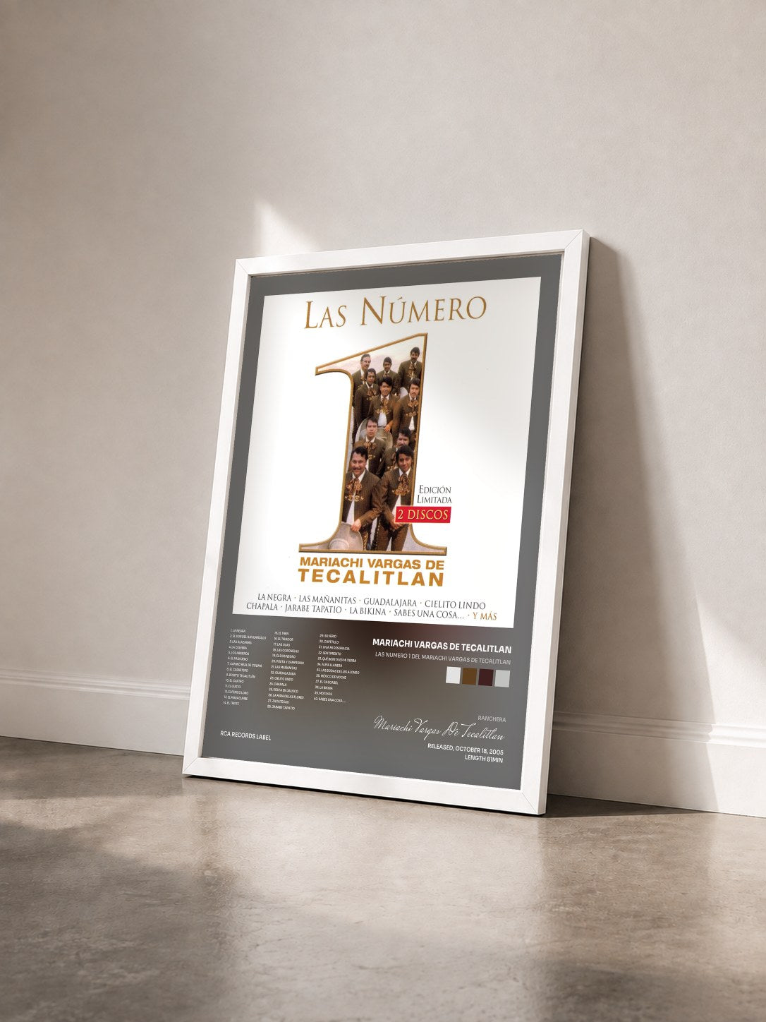 #blanc Tableau de l'album Las Numero 1 Del Mariachi Vargas De Tecalitlan de Mariachi Vargas De Tecalitlan vu de trois quarts, cadre blanc