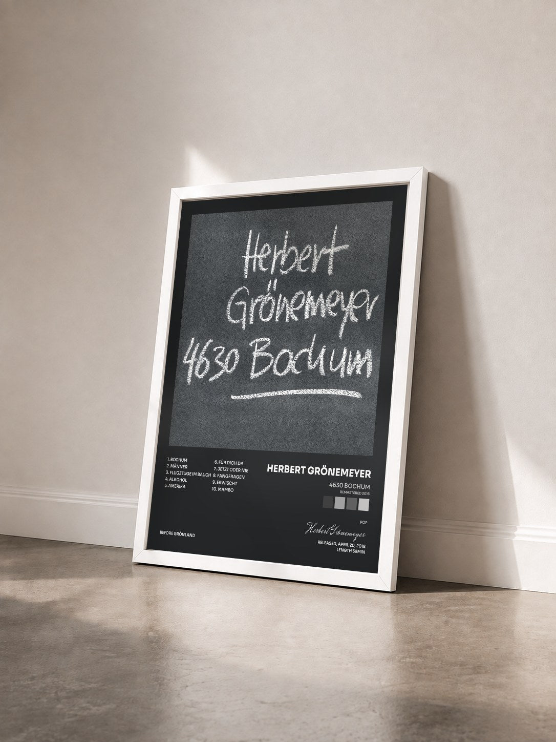#blanc Tableau de l'album 4630 Bochum (Remastered 2016) de Herbert Grönemeyer vu de trois quarts, cadre blanc