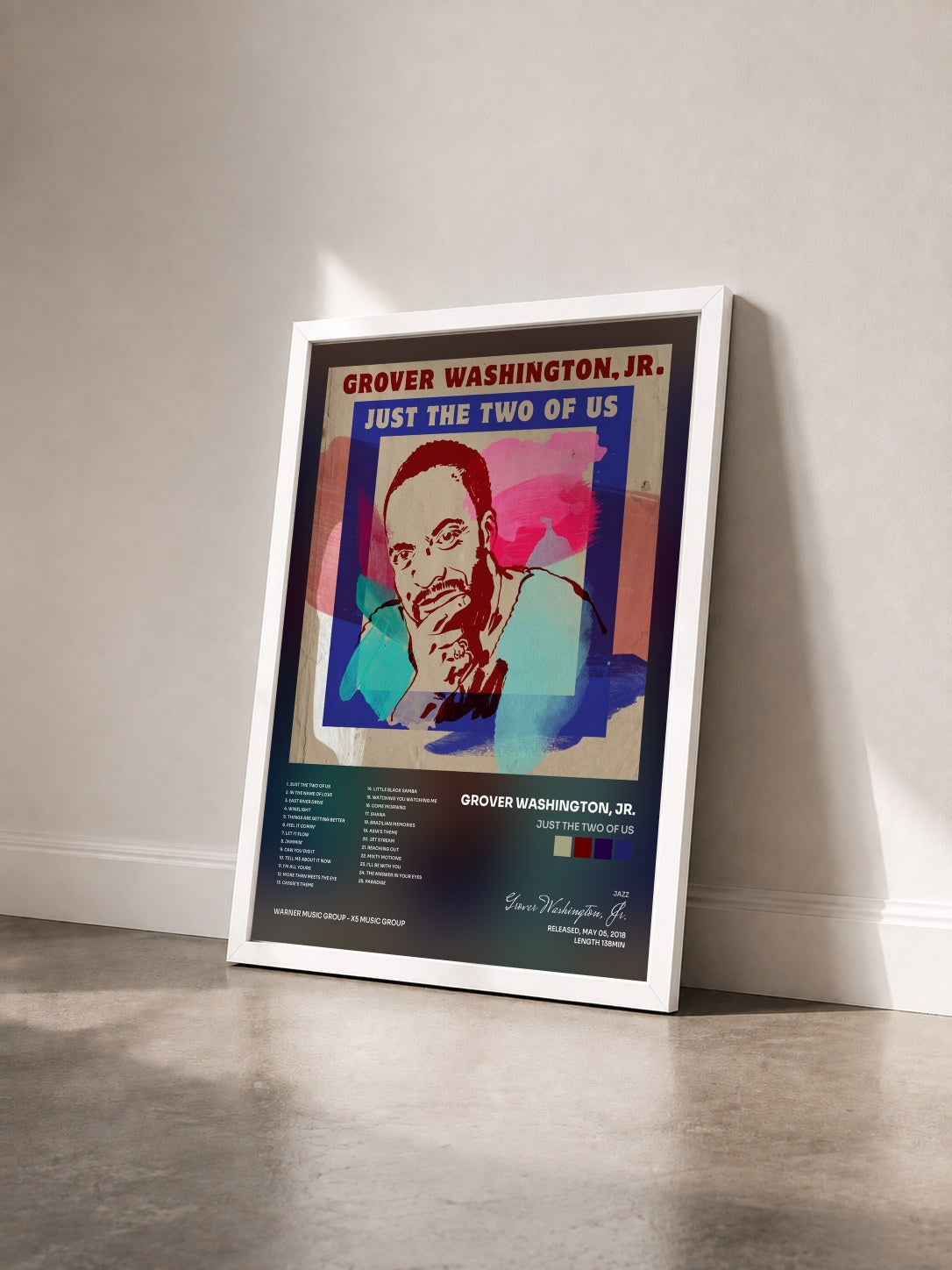 #blanc Tableau de l'album Just the Two of Us de Grover Washington, Jr. vu de trois quarts, cadre blanc