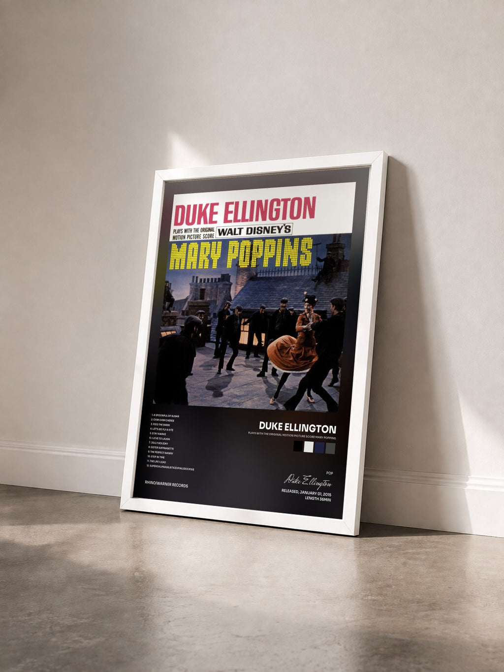 #blanc Tableau de l'album Plays With The Original Motion Picture Score Mary Poppins de Duke Ellington vu de trois quarts, cadre blanc