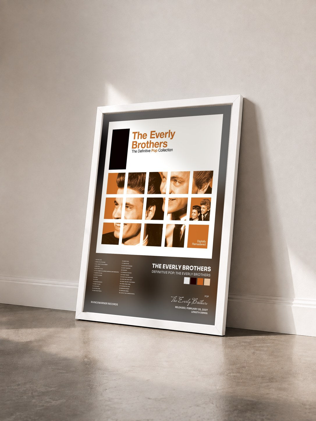 #blanc Tableau de l'album Definitive Pop: The Everly Brothers de The Everly Brothers vu de trois quarts, cadre blanc
