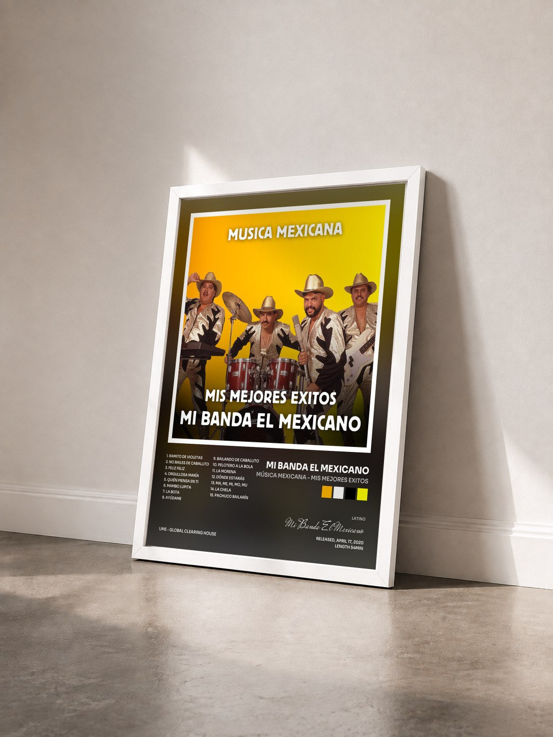 #blanc Tableau de l'album Música Mexicana - Mis Mejores Exitos de Mi Banda El Mexicano vu de trois quarts, cadre blanc