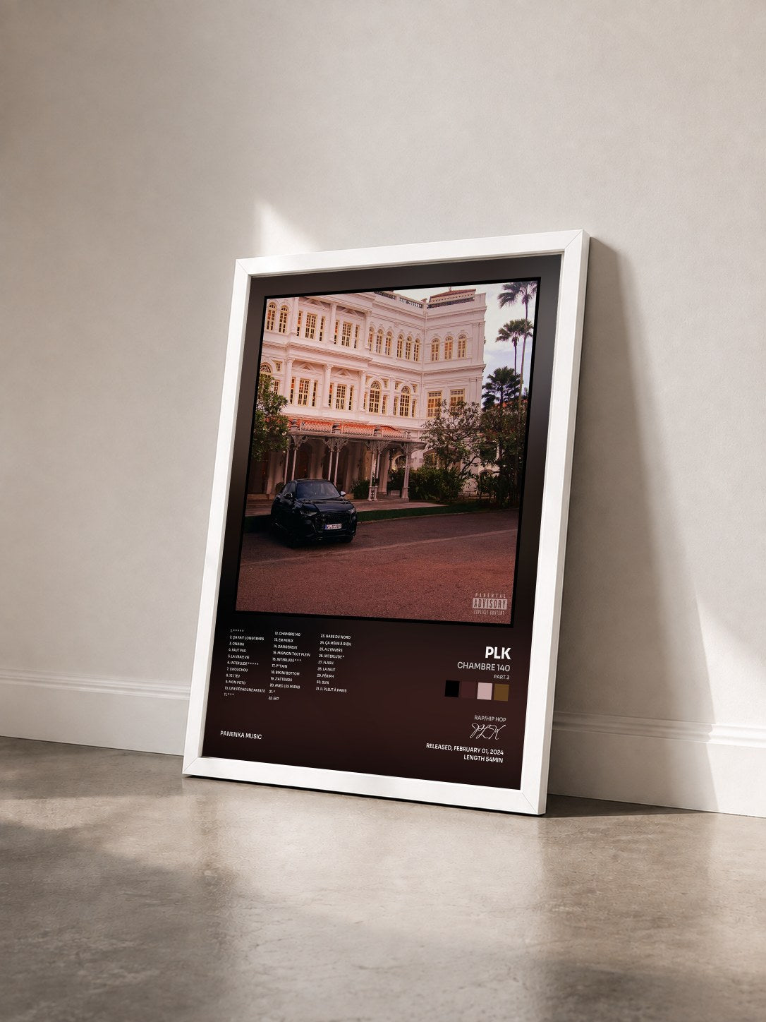 #blanc Tableau de l'album Chambre 140 (Part.3) de PLK vu de trois quarts, cadre blanc