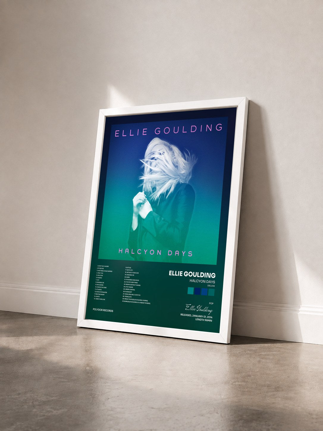 #blanc Tableau de l'album Halcyon Days (Deluxe) de Ellie Goulding vu de trois quarts, cadre blanc