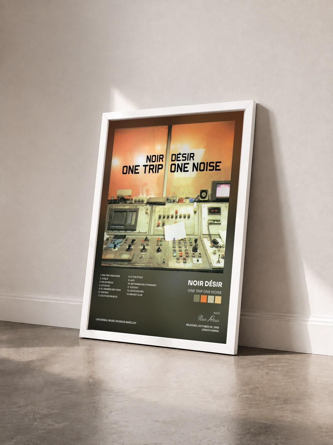 #blanc Tableau de l'album One Trip One Noise de Noir Désir vu de trois quarts, cadre blanc