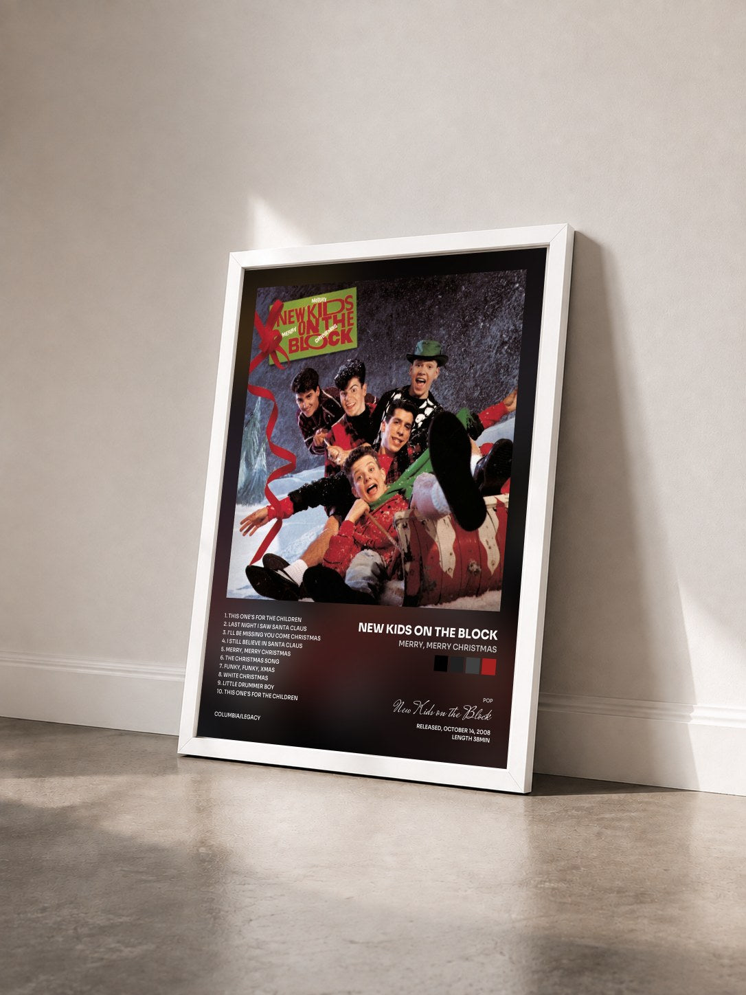#blanc Tableau de l'album Merry, Merry Christmas de New Kids on the Block vu de trois quarts, cadre blanc