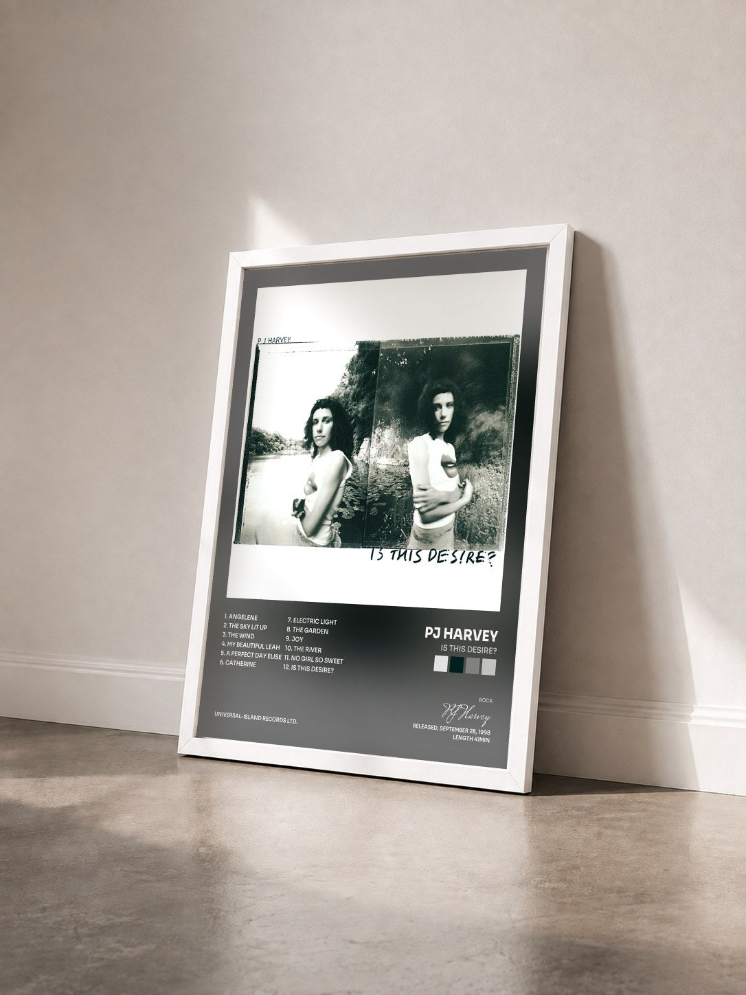 #blanc Tableau de l'album Is This Desire? de PJ Harvey vu de trois quarts, cadre blanc