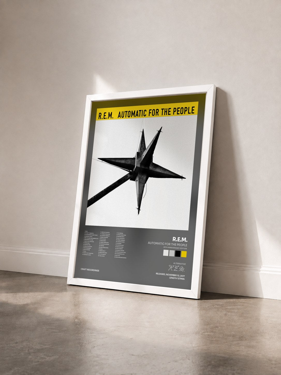 #blanc Tableau de l'album Automatic For The People (25th Anniversary Edition) de R.E.M. vu de trois quarts, cadre blanc