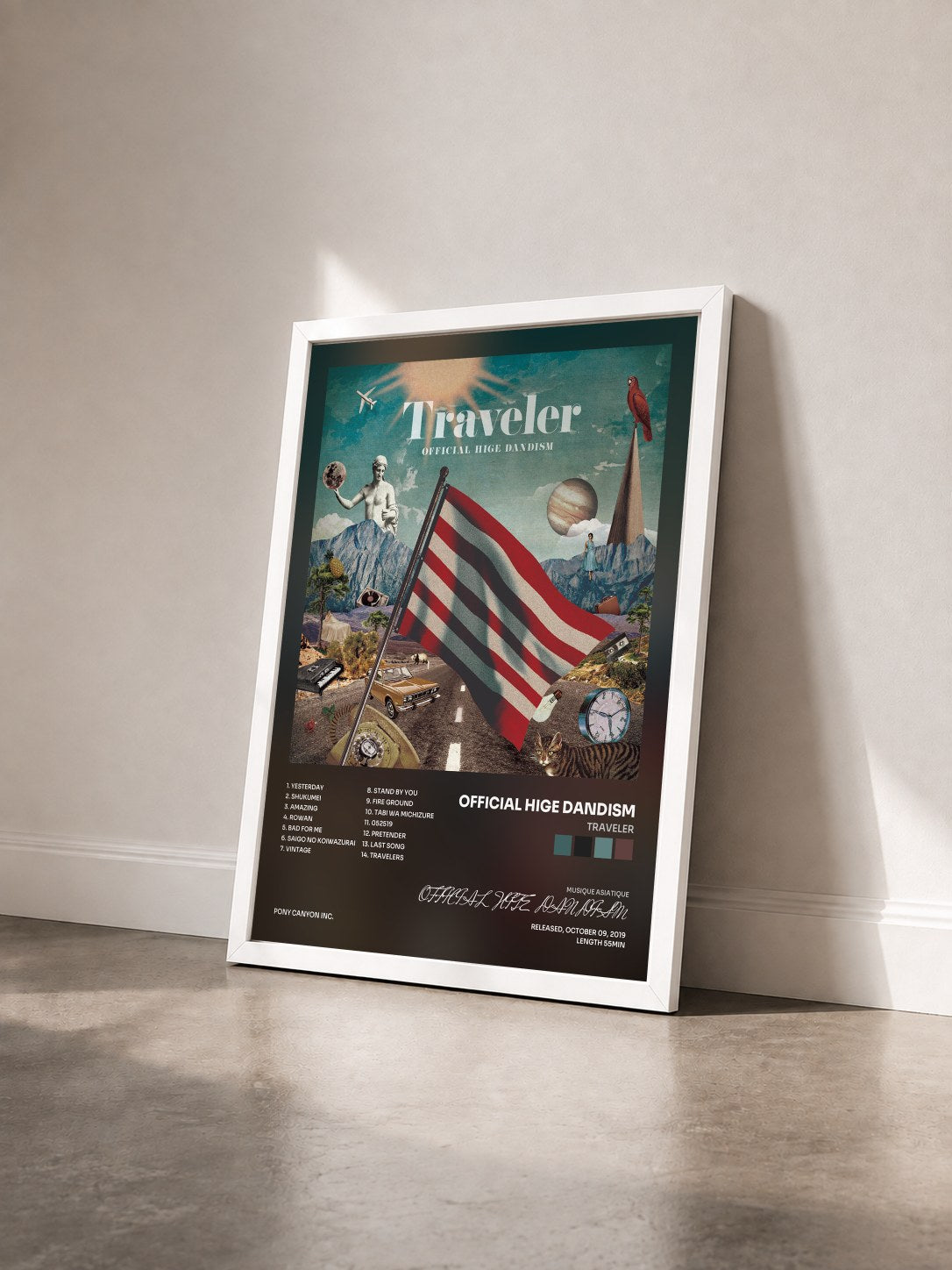 #blanc Tableau de l'album Traveler de OFFICIAL HIGE DANDISM vu de trois quarts, cadre blanc