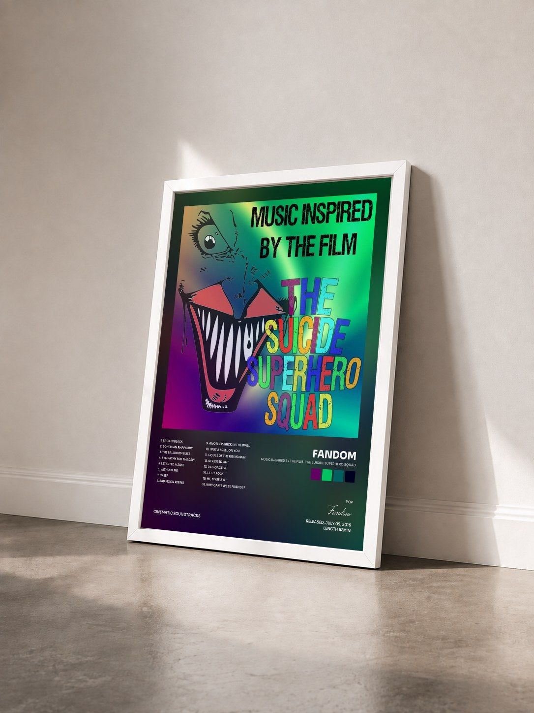 #blanc Tableau de l'album Music Inspired by the Film- The Suicide Superhero Squad de Fandom vu de trois quarts, cadre blanc