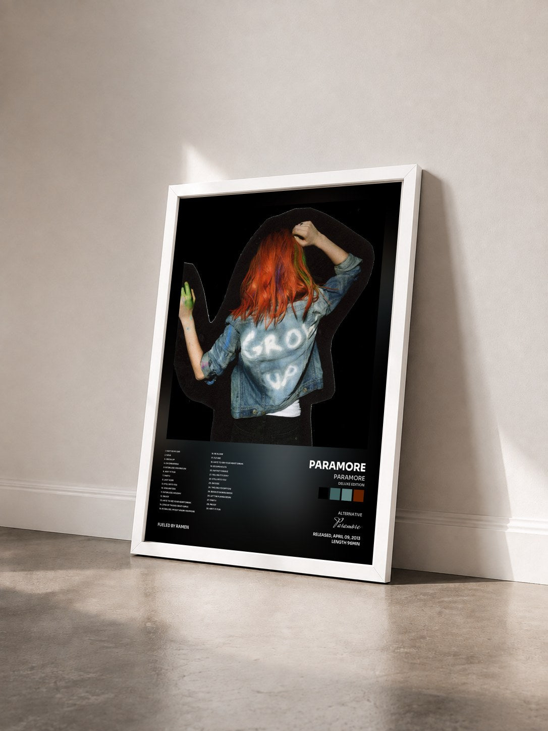 #blanc Tableau de l'album Paramore (Deluxe Edition) de Paramore vu de trois quarts, cadre blanc