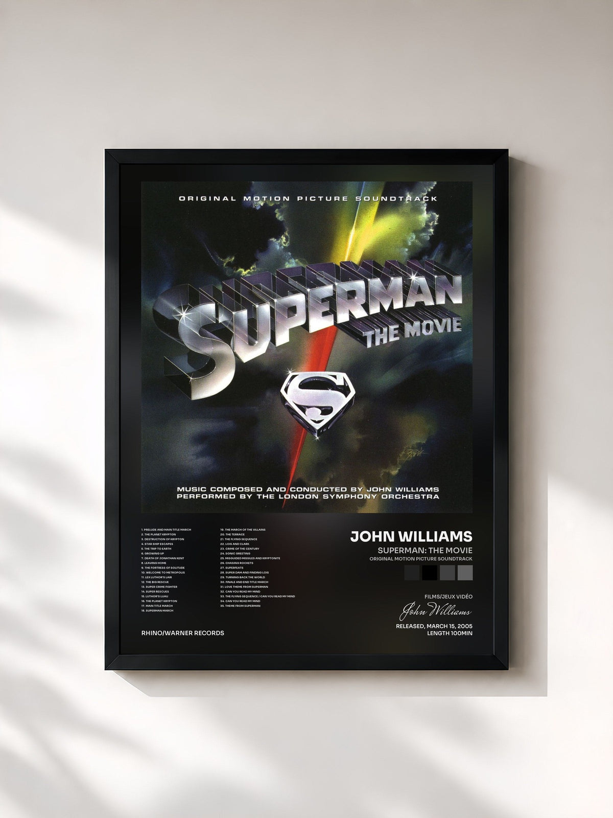 #noir Tableau de l'album Superman: The Movie (Original Motion Picture Soundtrack) de John Williams, cadre noir, imprimé et encadré en France