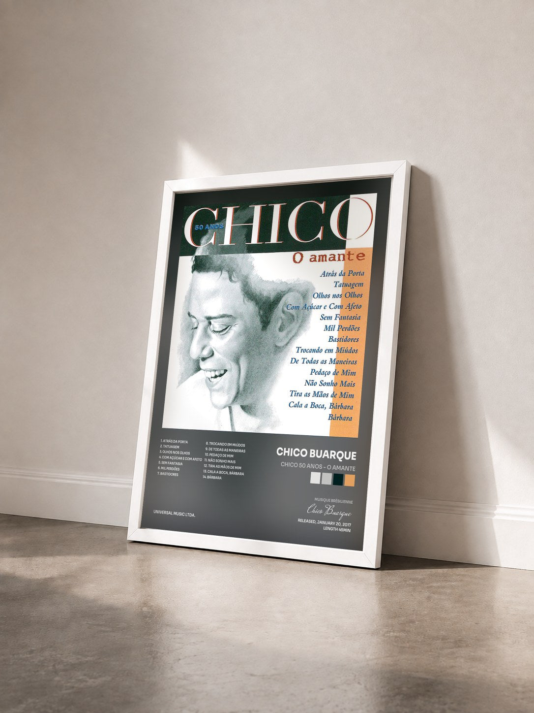 #blanc Tableau de l'album Chico 50 Anos - O Amante de Chico Buarque vu de trois quarts, cadre blanc