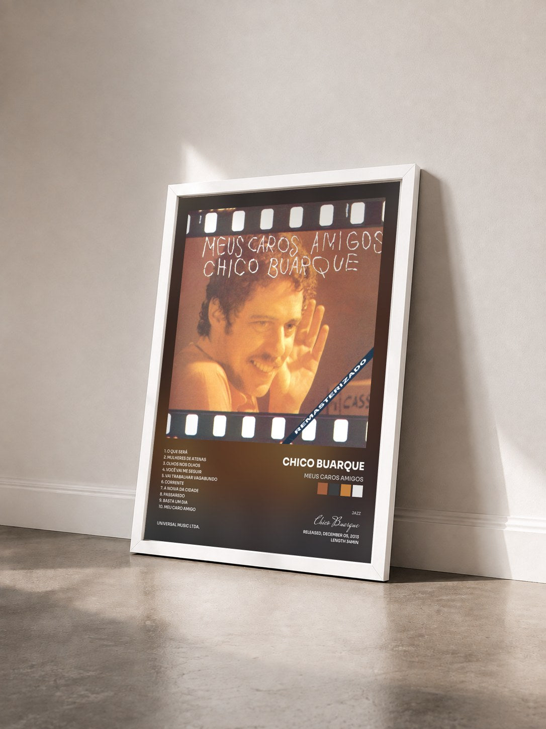 #blanc Tableau de l'album Meus Caros Amigos de Chico Buarque vu de trois quarts, cadre blanc