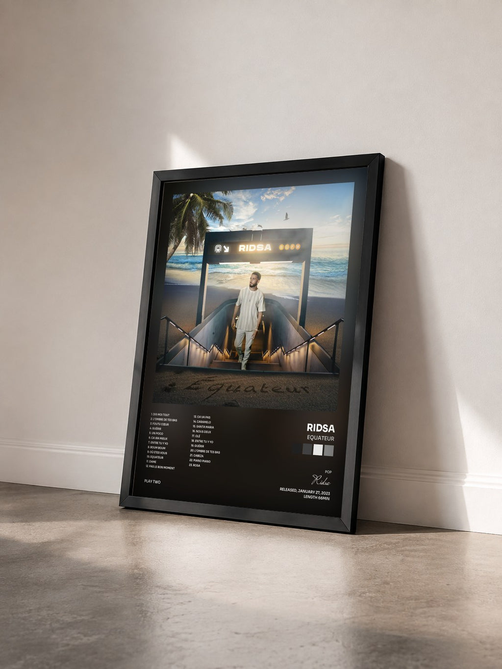 #noir EQUATEUR by Ridsa as a framed art print seen at an angle, black frame