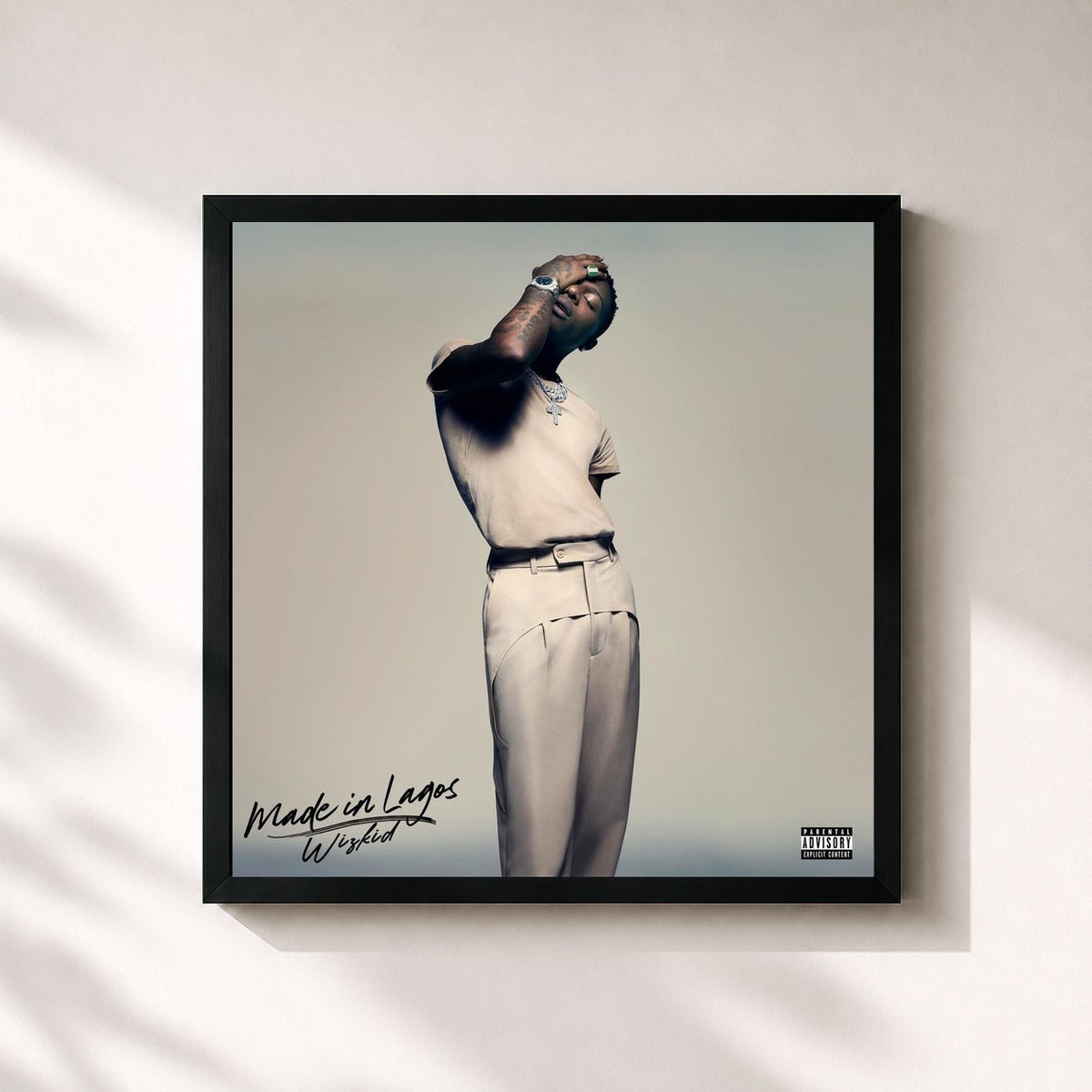 #noir Tableau carré de l'album Made In Lagos de WizKid, cadre noir 32x32 cm