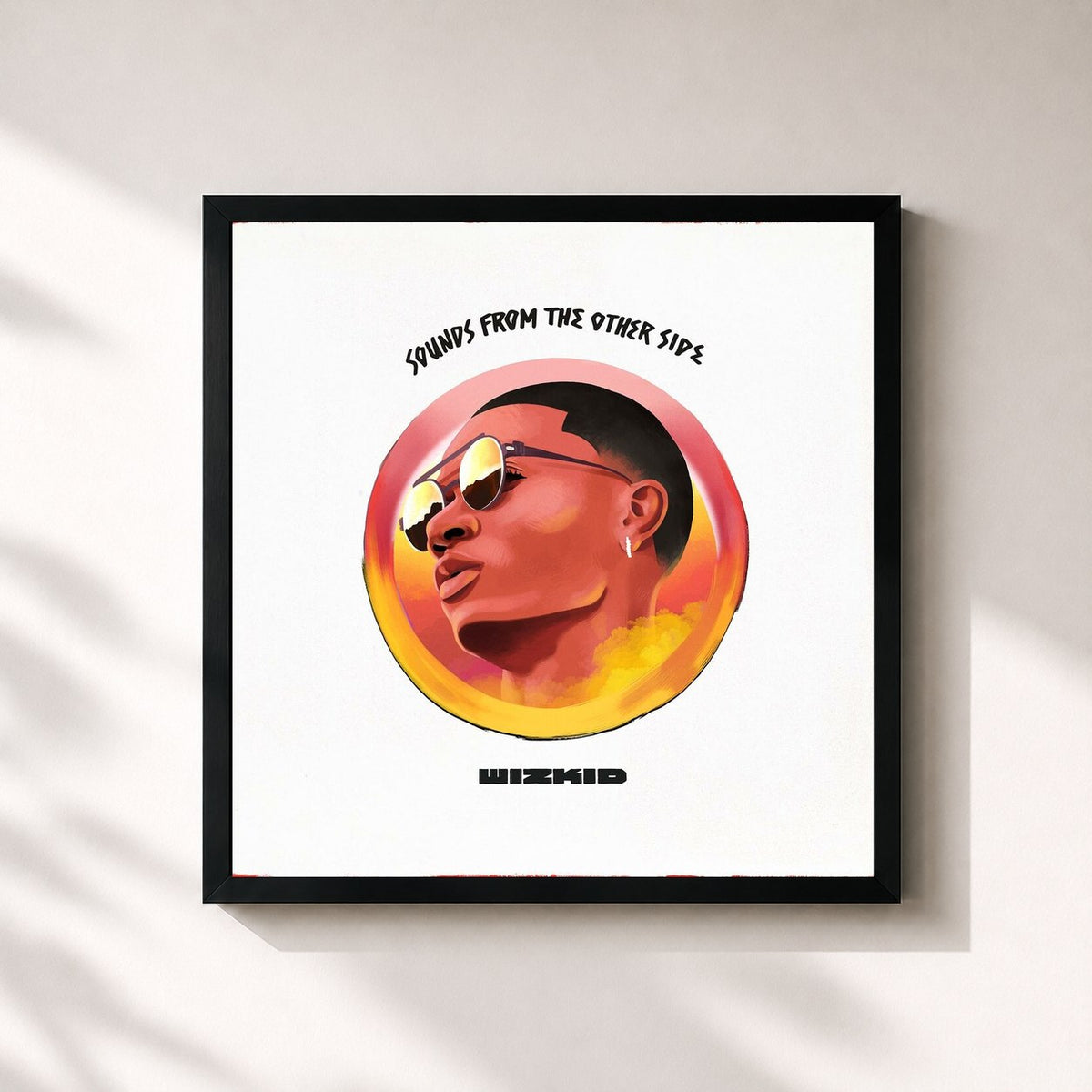 #noir Tableau carré de l'album Sounds From The Other Side de WizKid, cadre noir 32x32 cm
