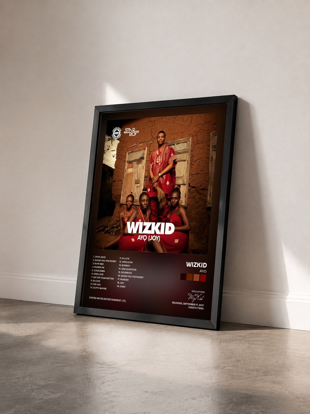 #noir Tableau de l'album Ayo de WizKid vu de trois quarts, cadre noir