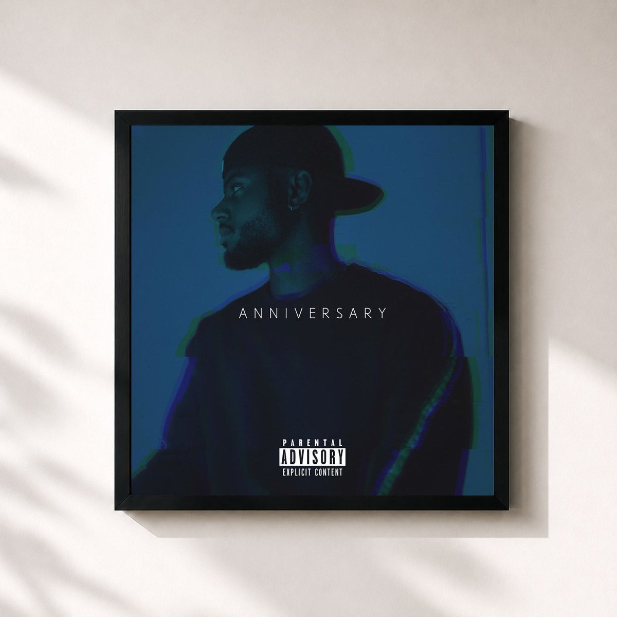 #noir A N N I V E R S A R Y by Bryson Tiller as a square framed art print, black 32x32 cm frame