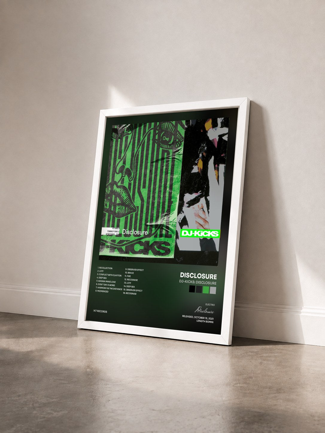 #blanc Tableau de l'album DJ-Kicks: Disclosure de Disclosure vu de trois quarts, cadre blanc