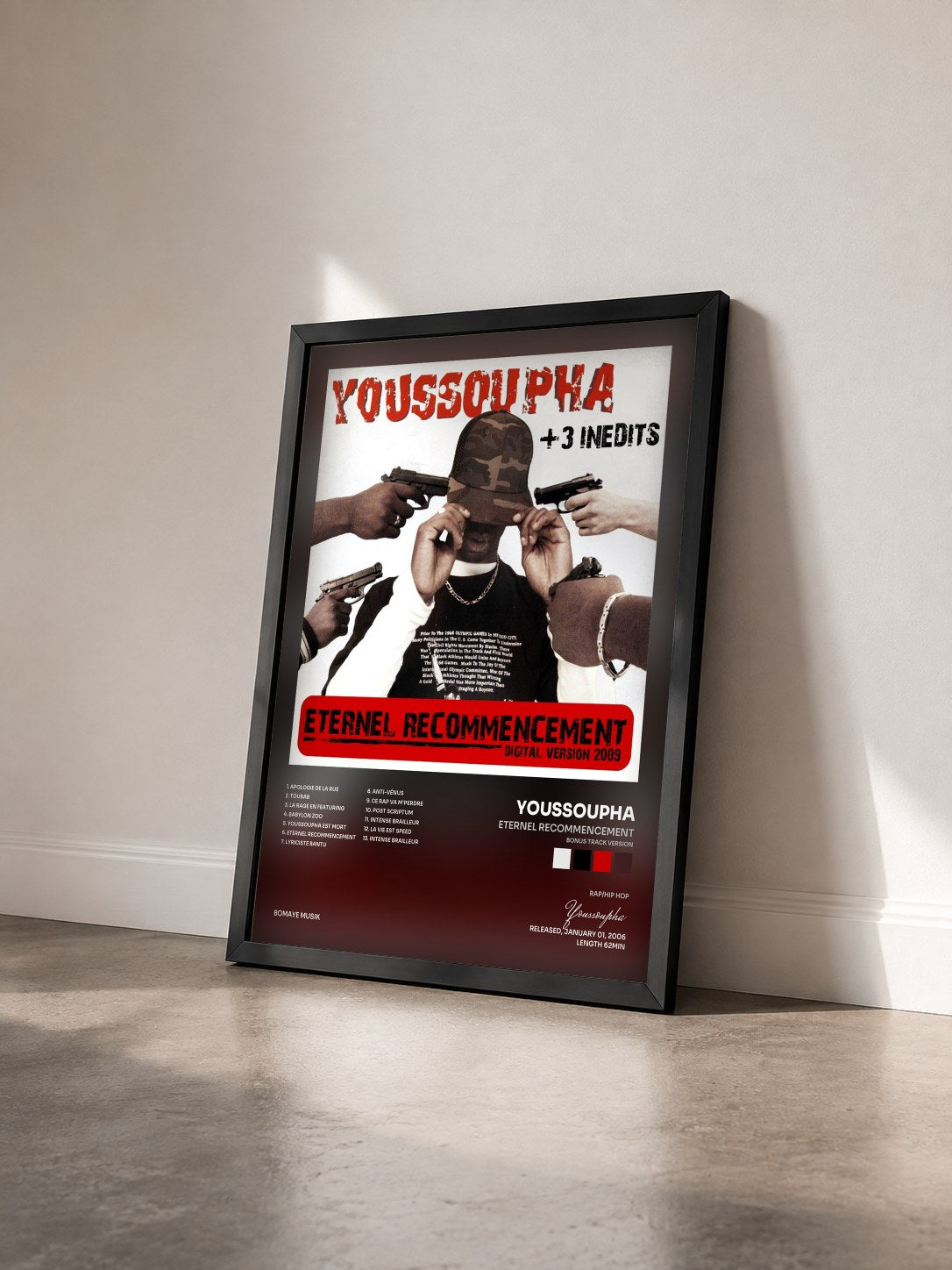 #noir Eternel recommencement (Bonus Track Version) de Youssoupha en lámina enmarcada vista de tres cuartos, marco negro